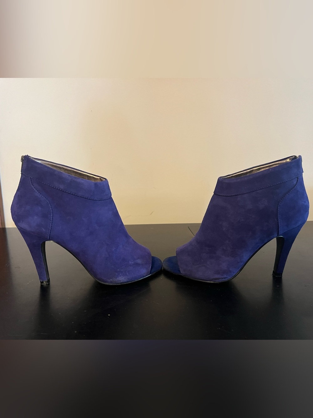 Steve Madden SLEAKK Midnight Blue Leather Peep Toe Booties 8.5